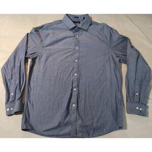 Tommy Hilfiger 17 34/35 Slim Fit Dress Shirt Blue Plaid 100% Cotton Regular Fit